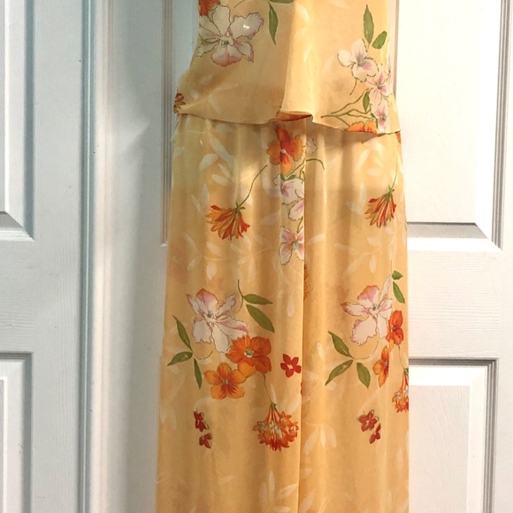 VTG 90s Orange/Red Floral Chiffon Lace Trimmed Culottes Pants/Top Lingerie Set~L - Picture 2 of 10